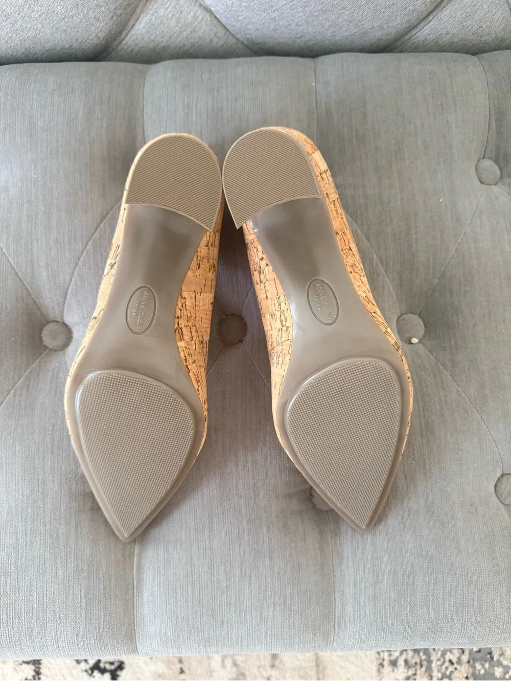 Anne Klein Pointed Cork-Textured Pumps in Natural Tan